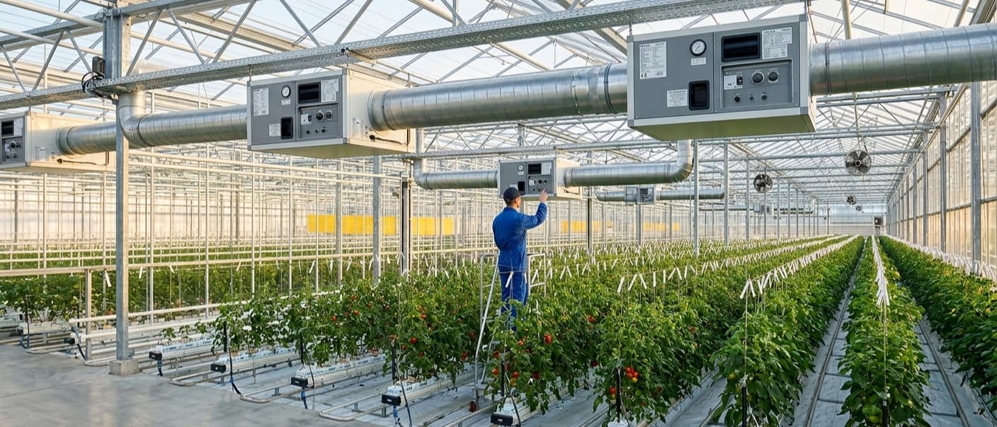 Déshumidificateur thermodynamique installé dans une serre agricole